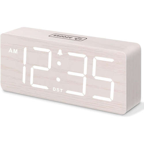 Wooden Digital Alarm Clock with Large Numbers, Dimmable