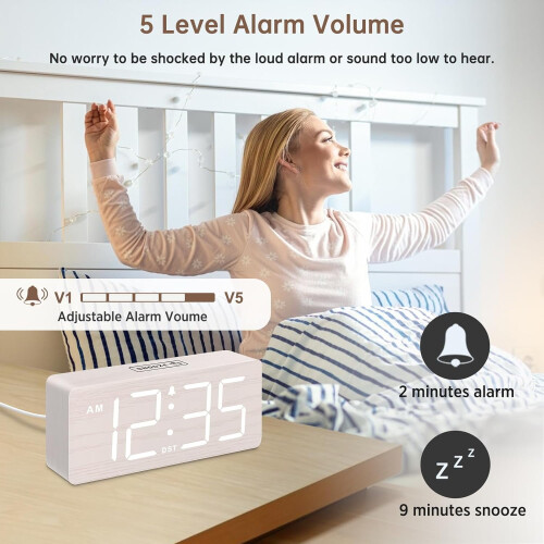 Wooden Digital Alarm Clock with Large Numbers, Dimmable 2