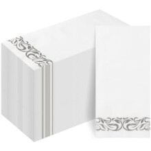 100-Pack Linen-Feel Disposable Guest Towels – Soft, Absorbent, Elegant White with Silver Design for Parties, Weddings, Dinners – Compatible with