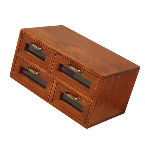 Classical Wood Drawer Cabinet Storage Container For Makeup Tools