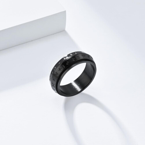 Δαχτυλίδι Viking Spinner από ανοξείδωτο ατσάλι – Μαύρο/Χρυσό/Ασημένιο Fidget Band με ρούνους 2