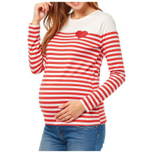 Womens Maternity Shirts Heart Pattern Long Sleeve Blouse Dressy Crew Neck Spring Loose Pregnancy Tops for Spring Fall Red XL