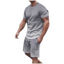 Pánské krátké soupravyDvoudílné outfityLetní ležérní trička s kulatým výstřihemTiskHalenka s krátkým rukávem a kraťasyTeplákové