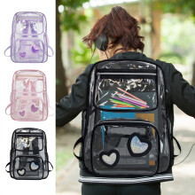 Sac à dos transparent en PVC avec bretelles réglables, résistant à l'eau, multiples poches, idéal pour les voyages, la salle de sport, les