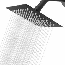 6" Matte Black Square Rain Shower Head, High Flow Stainless Steel, High Pressure Design for Low Water Flow