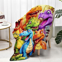 Couverture en flanelle imprimée numérique HD avec de mignons dinosaures souriants, 100130cm, jeté léger pour enfants – Compatible avec les