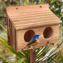 Weatherproof Wooden Bird House with Double Hole, Squirrel Feeder & Nesting Box for Garden – Hanging, Compatible with Outdoor Use