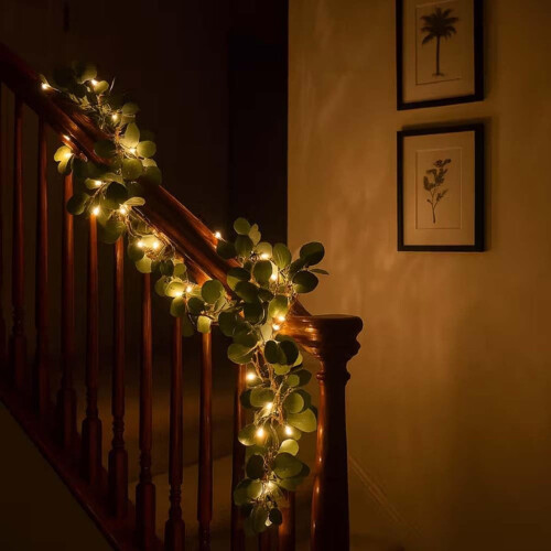 5-Piece Eucalyptus LED Garland, Warm White, 6.5ft, Battery 2