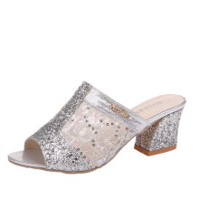 Jelly sandalen voor dames, instappers met hoge hak, open teen en kristallen, casual en semi-formele sandalen.