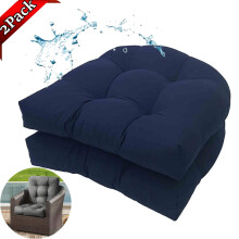 Outdoor Chair Cushions Set of 2, Tufted & Thick, Weather/Fade Resistant, for Patio, Garden, Kitchen (19"x19")