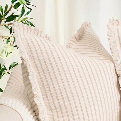 Ensemble de 2 housses de coussin lombaire en coton rayé avec franges 2