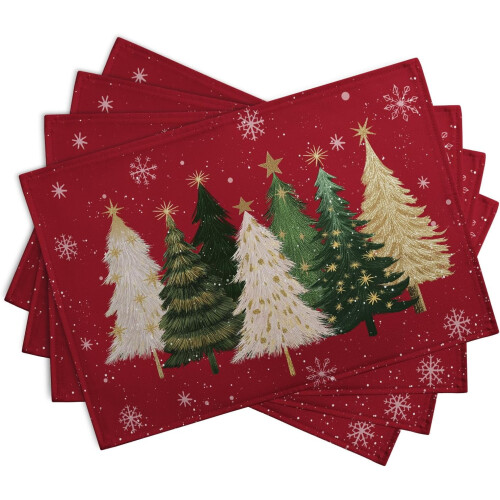 Rote Tischsets mit Weihnachtsbaummotiv, Leinen, 4 Stück, 30 x 45 cm 1