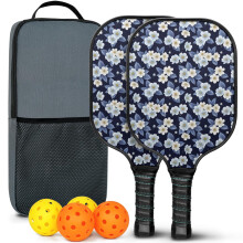 Pickleball Paddles Set with Floral Fiberglass Rackets, 2 Balls & Bag – Compatible with Indoor/Outdoor Play