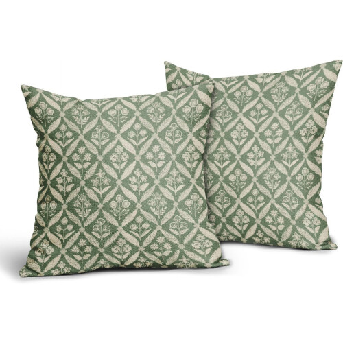 Fodere per cuscini floreali verde salvia, 45x45 cm, set da 2 1