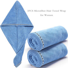 3 PCS Hair Towel Wrap Turban Microfiber Drying Bath Shower Head Towel with Buttons, Quick Magic Dryer, Dry Hair Hat, Wrapped Bath Cap