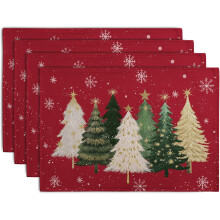 Set van 4 rode kerstboom placemats, 30 x 45 cm