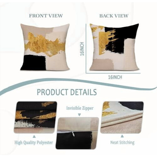 Housse de coussin abstraite noire et or 45 x 45 cm 2