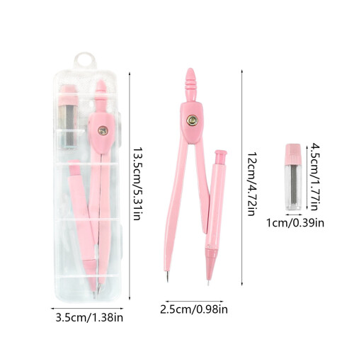 Metal Drafting Compass Set, Multifunctional Drawing Tool for Learner, Painting, Teaching, Pink, 1 Pc 2