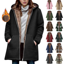 Abrigos de invierno de tallas grandes para mujer, holgados y cálidos, de manga larga, con capucha, gruesos y de forro polar, de piel de cordero.
