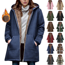 Casacos longos de inverno femininos plus size, jaqueta de inverno quente, folgada e felpuda com zíper e capuz.