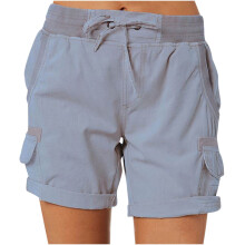 Shorts de praia femininos Aoujea em algodão e linho, cintura alta com cordão, cor lisa, bolsos, tamanhos P-3XG – Verão 2025