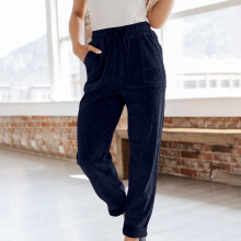 lulshou Pantaloni da donna Pantaloni da lavoro in velluto a coste con elastico in vita e coulisse, in tinta unita, con tasca