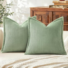 Housses de coussin en velours côtelé 66 x 66 cm, vert sauge, lot de 2