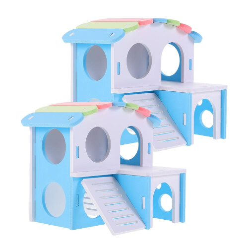 2pcs Guinea Pig Double Layer Hideout Decorative Villa House Cage Accessory