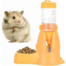 1pc Hamster Water Bottle with Food Container Base, Hanging Auto Dispenser for Small Animals, Compatible with Standard Cages