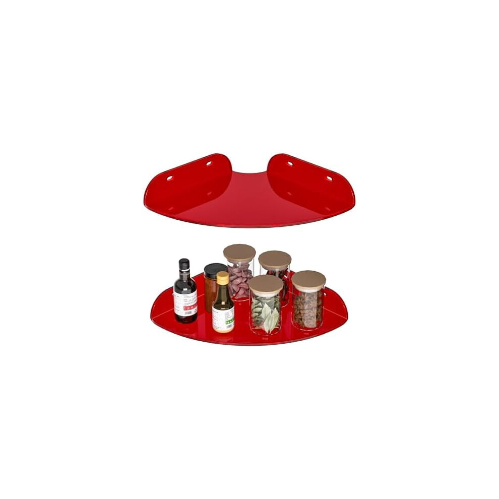 7X7" Red Acrylic Corner Shelves (Set Of 2), Wall-Mount Floating Shelf For Bathroom, Kitchen, Bedroom, Living Room, Dining Room, Office 9399596497242