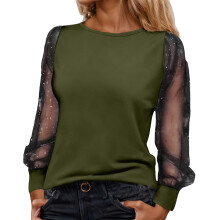 Carnival Womens Sequin Top Long Sleeve T Shirts Holiday Blouse Fashion Loose Crew Neck Casual Elegant Sparkly Top for Daily Wear