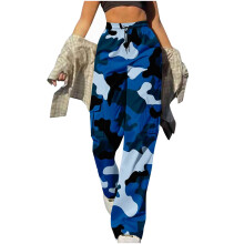 Damen-Cargohose mit Camouflage-Print, elastischem Bund und Kordelzug – Mehrere Taschen, lässig-sportlich, gerades Bein, vorgeschrumpft, Größen