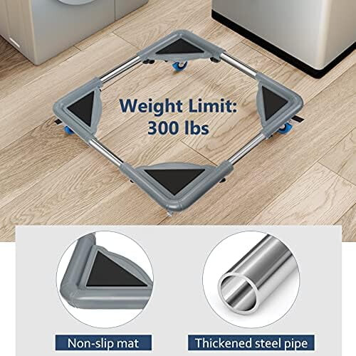 Mini Fridge Stand with 4 Locking Wheels, Adjustable Base for Refrigerator/Washing Machine – Grey 2