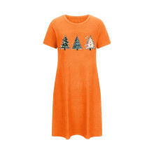 Damsovkläder för högtider Plusstorlekar Bedårande jultryck Kortärmad klänning Rund hals Stretchig polyester Spandex S-2XL för mysig passform