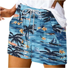 Shorts femininos de verão - Shorts bandage estampados de cintura alta com bolsos, cintura elástica, confortáveis e modernos, adequados para todas