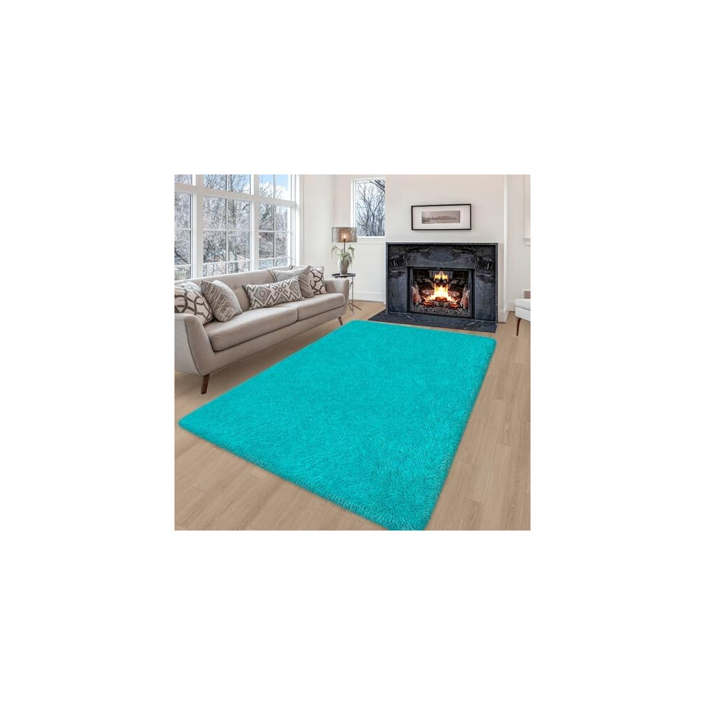 Blue 4x6 Shag Area Rug for Boys Room – Soft, Washable, Non-Slip, Furry Modern Carpet for Bedroom, Living Room, Nursery & Dorm – Compatible with
