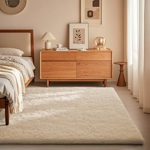 Ivory Shag Area Rug Non-Slip 4x6 ft