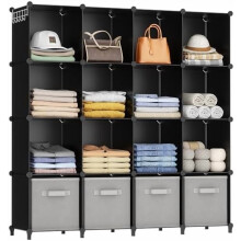 16-Cube Closet Organizer Shelf for Clothes, Bedroom, Kids Room, Bathroom – Black