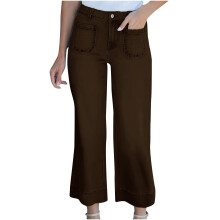 Pantalones vaqueros Lenago Bootcut para mujer, de pierna ancha, talle alto, elásticos, rectos, con botones y de mezclilla suelta.