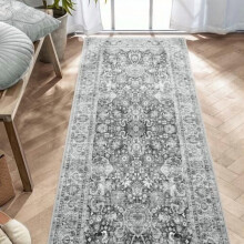 Grey 3x5 ft Washable Non-Slip Rug – Vintage Floral Design