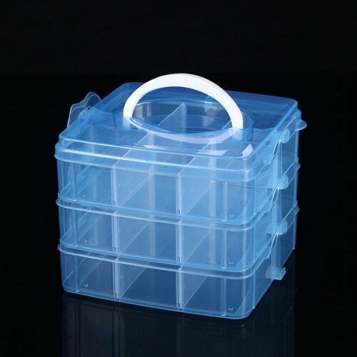 Boîte de rangement transparente empilable à 3 niveaux et 18 compartiments