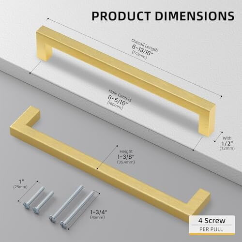 Gold Cabinet Pulls Brushed Brass 6.25 Inch 10 Pack 2