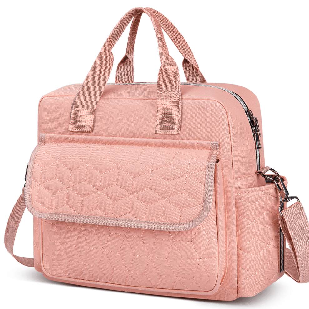 Multifunction Diaper Bag Tote With 3 Insulated Pockets, Dry/Wet Compartments, Crossbody Travel Maternity Bag For Mom & Dad – Pink