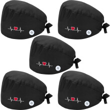 5 Pieces Bouffant Cap with Buttons Unisex Sweatband Adjustable Tie Back Hat
