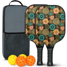 Kukkakuvioiset lasikuituiset pickleball-mailasetit, 2 mailaa, 2 palloa