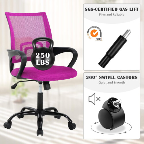 Pink Mesh Ergonomic Office Chair with Lumbar Support and 2