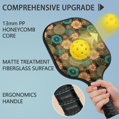 Σετ κουπιών Pickleball από fiberglass με λουλούδια2 κουπόνια2 μπάλες 1