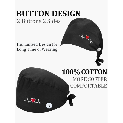 5 Pieces Bouffant Cap with Buttons Unisex Sweatband Adjustable Tie Back Hat 2