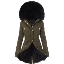 Doudoune de ski épaisse à capuche pour femme, doublée en fausse fourrure, coupe-vent et chaude, tailles S à 5XL, idéale pour les sports d'hiver.