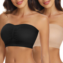Strapless bh's voor dames zonder beugel, volledige dekking, draadloos, push-up, bandeau, tube top, met pads (2 stuks)